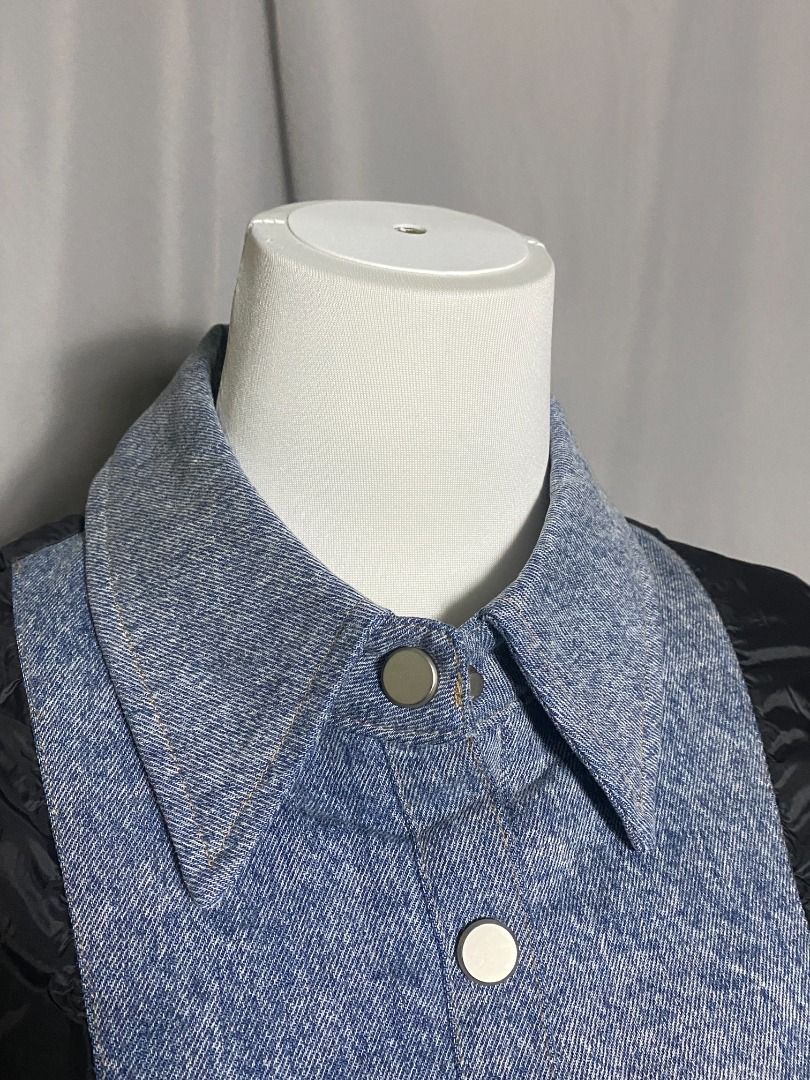 Collared mixed-media denim vest featuring a blue denim front panel and black contrast side inserts (Category: Sleeveless) located in Las Pinas. Submitted by ipickyou (Listing ID 1463477451, Image 3). Description: Unwashed 𝗠𝗲𝗮𝘀𝘂𝗿𝗲𝗺𝗲𝗻𝘁𝘀 𝘄𝗵𝗲𝗻 𝗹𝗮𝗶𝗱 𝗳𝗹𝗮𝘁: -Armpit to armpit: 20 1/2” -Length: 19” .