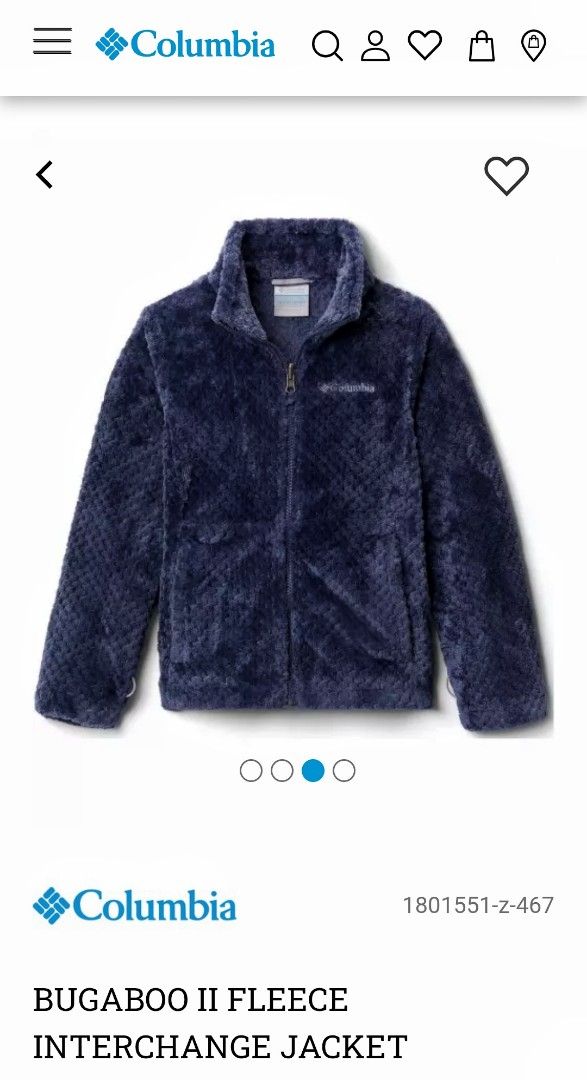 Columbia Bugaboo II Fleece Interchange Jacket 7-8 Years (Category: Babies & Kids Fashion) located in Dagupan City. Submitted by upforgrabs2400 (Listing ID 1463493010, Image 2). Description: Columbia Bugaboo II Fleece Interchange Jacket - Size: 7-8 years - Measurements: - Shoulders: 14" - Chest: 16" - Length: 21" - Color: Navy blue - Material: plush, high-pile warm fleece - Features: Great for layering, perfect for outdoor play .