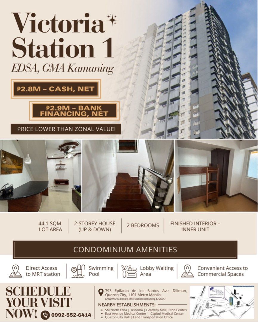 ‼️CONDO UNIT FOR SALE – EDSA, Kamuning (Category: Apartments & Condos) located in Quezon City. Submitted by fdvrealty2026 (Listing ID 1463404428, Image 1). Description: FOR SALE ‼️‼️ 📍VICTORIA STATION 1 – EDSA, GMA KAMUNING ✅ 100% Clean Title ✅ 100% Flood-Free ✅ 44.1 sqm Lot Area ✅ 2 Bedrooms ✅ 2-Storey House (Up & Down) ✅ Finished Interior – Inner Unit ✅ Bank Financing Accepted 💰₱2.8M – Cash, Net 💳 ₱2.9M – Bank Financing, Net 📩 For inquiries