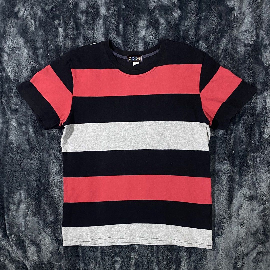 COOGI Striped T-Shirt (Category: Tshirts & Polo Shirts ) located in Zamboanga. Submitted by yusufmanue57647 (Listing ID 1463365901, Image 1). Description: - Cool COOGI tee - Features horizontal stripes in black, red, and grey - Made from 100% cotton - Ideal for casual wear - Fits S/C - Refer to label for care instructions - L .