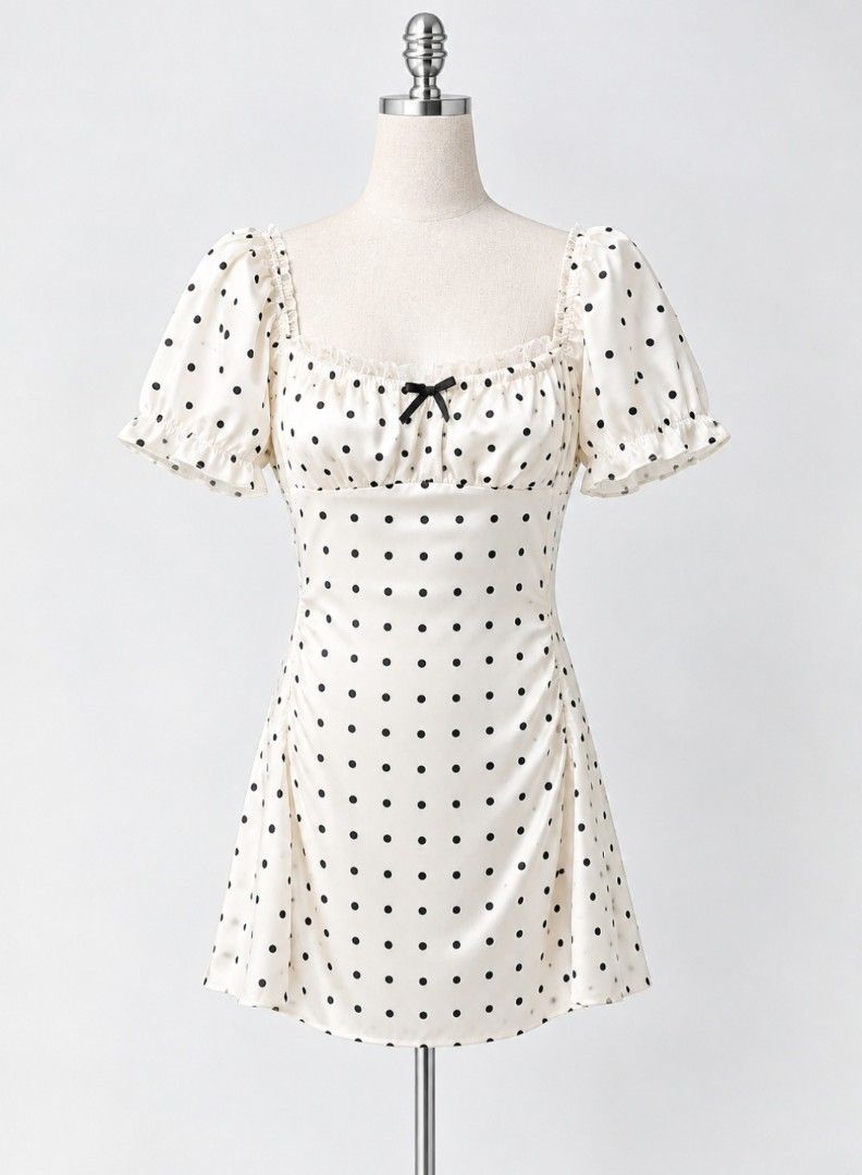 Coquette Cream Polka Dot Puff Sleeve Mini Silk SatinDress with Bow (Category: Dresses) located in Cabanatuan. Submitted by riworks (Listing ID 1463509607, Image 1). Description: .