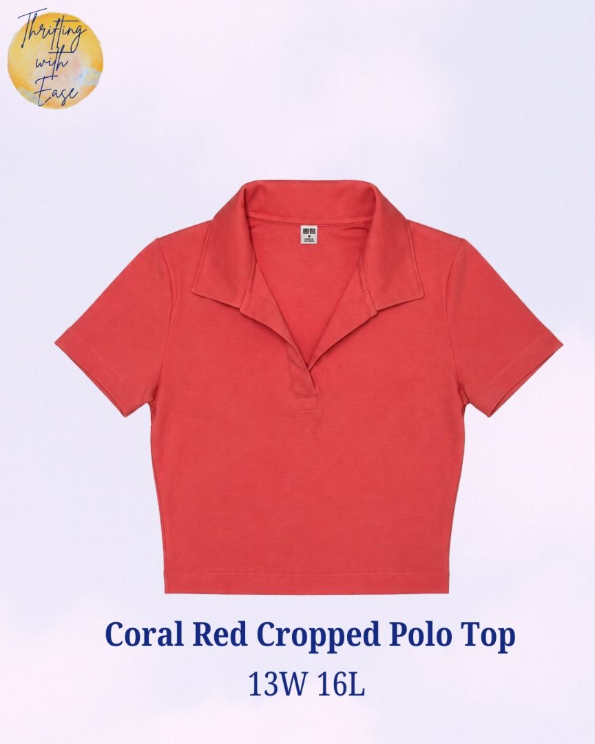 Coral Red Cropped Polo Top (Category: Shirts) located in Manila. Submitted by tr_w_ez (Listing ID 1463410373, Image 1). Description: Coral Red Cropped Polo Top Thrifting with ease is not affiliated or associated with any of the brands featured. All trademarks and copyrights reserved to the original brand holders. Size: Medium Condition: 9.5/10 Color rate: 9.8/10 Issue: None Price: 450 Note📌: Comment mine or dm me for payment & shipping Take Note