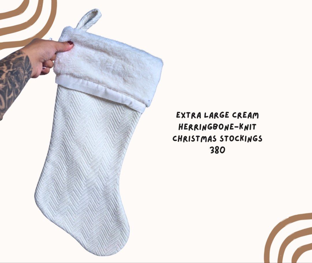 Cream Herringbone-Knit XL Christmas Stocking (Category: Other Home Decor) located in Pasig City. Submitted by homeyvibesph (Listing ID 1463420555, Image 1). Description: .