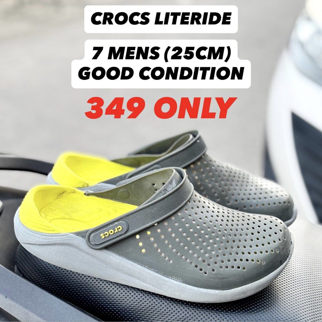 Crocs Literide Clogs Men's Size 7 (25cm) (Category: Slippers & Slides) located in San Fernando. Submitted by kickslocker (Listing ID 1463343335, Image 1). Description: - Crocs Literide Clogs for Men - Size: 7 (fits 25cm) - Color: Grey with Yellow Insoles - Features: Comfortable, Lightweight - Ideal for: Everyday Wear - Reason for Selling: No longer needed - Condition: Great bargain!.