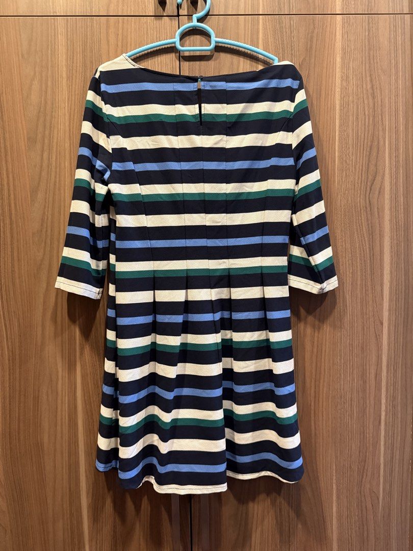 Cute Striped Dress (Category: Dresses) located in Marikina City. Submitted by samndbx (Listing ID 1463350410, Image 2). Description: Decluttering - 3/4 sleeves - Navy, white, green, and light blue stripes - Flattering pleats at front and back - Can be styled casual or girly - Bust width: 42.5 cm - waist width: 39.5cm - length: 87-88cm I’m 169cm and it’s an inch above the knees for me. .