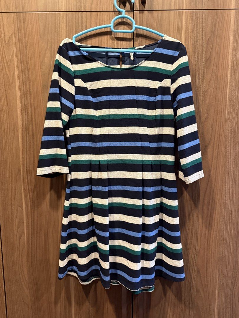 Cute Striped Dress (Category: Dresses) located in Marikina City. Submitted by samndbx (Listing ID 1463350410, Image 1). Description: Decluttering - 3/4 sleeves - Navy, white, green, and light blue stripes - Flattering pleats at front and back - Can be styled casual or girly - Bust width: 42.5 cm - waist width: 39.5cm - length: 87-88cm I’m 169cm and it’s an inch above the knees for me. .