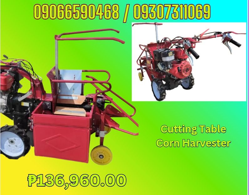 Cutting Table Corn Harvester (Category: Looking For) located in Aroroy. Submitted by 09307311069 (Listing ID 1463340549, Image 1). Description: Form factor: 1200*850*1200mm. Weight of the whole machine: 105 kg. Matching power: 10-22 horsepower hand tractor. Calibration power: 7-16KW. Job width: 470mm. Use line spacing: ≥ 400mm. Operation efficiency: ≥ 1 mu / hour. Recovery: 97%. Receiving box capacity: 35-40L. Number of blades: 12. Stubble height