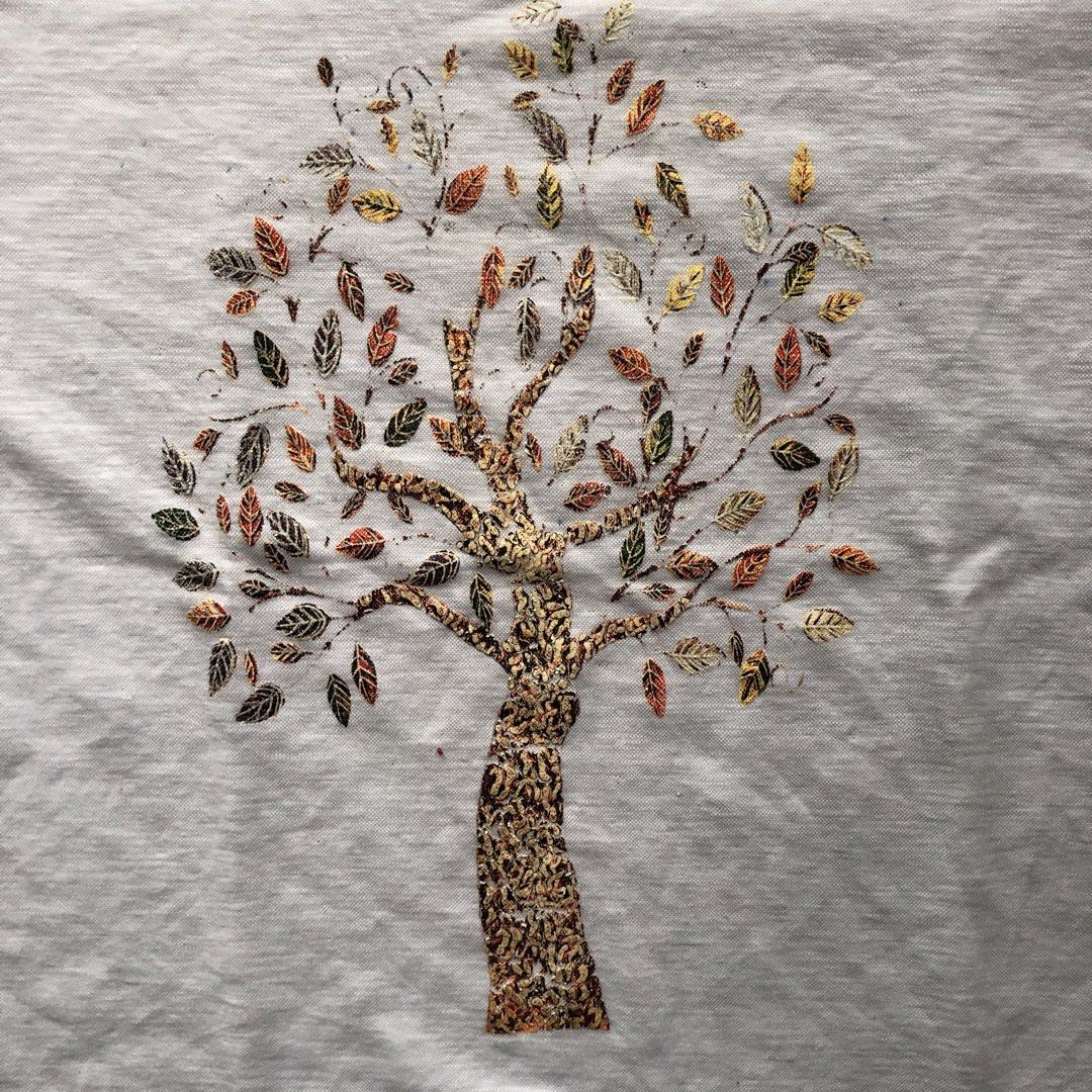 Dabushan Tee (Category: Shirts) located in Manila. Submitted by dopethrift.cat (Listing ID 1463397486, Image 3). Description: Dimension: Inches Width: 18" Length: 25" Sleeve: 7" mop: gcash ship: lalamove or jnt - Brand: Dabushan - Color: White - Design: Tree with colorful leaves - Material: Comfortable fabric - Condition: Good, pre-loved - Style: Casual tee.