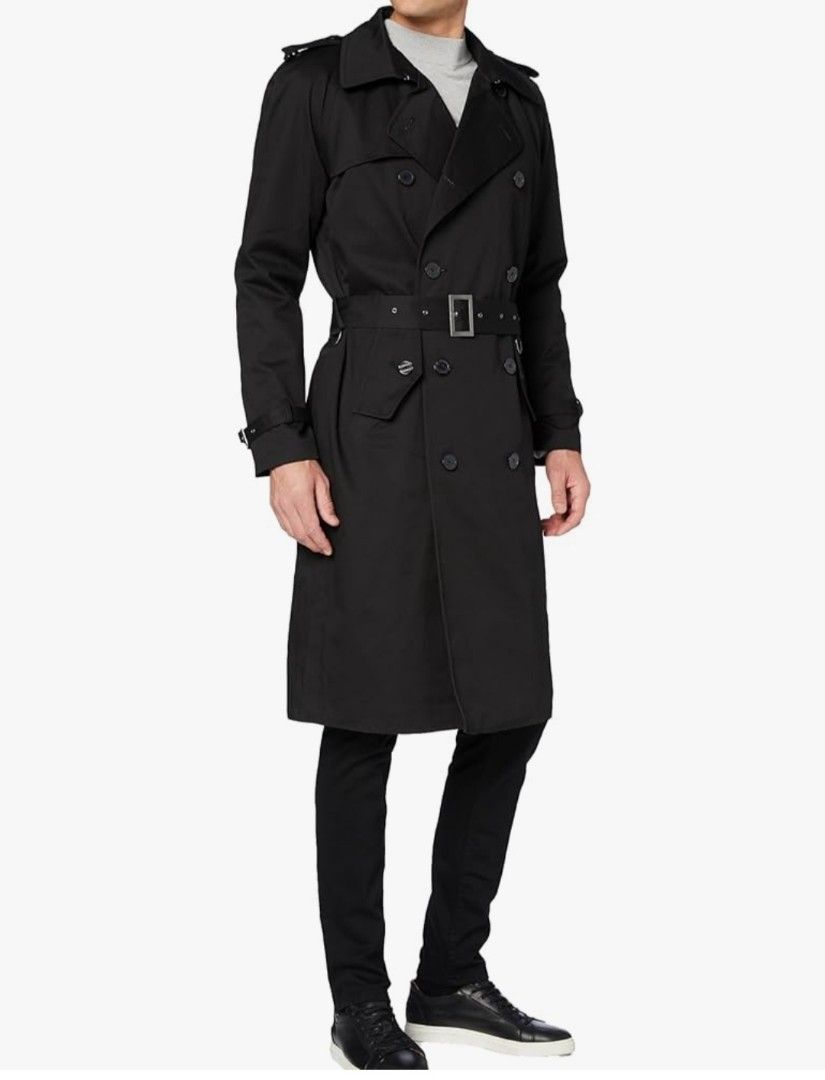 Daks Black Double Breasted Belted Trench Coat (Category: Coats, Jackets and Outerwear) located in Manila. Submitted by PrinceDani.Clothing (Listing ID 1463519019, Image 2). Description: daks black double breasted trench coat large to xl fit 24in width 47in length excellent condition .