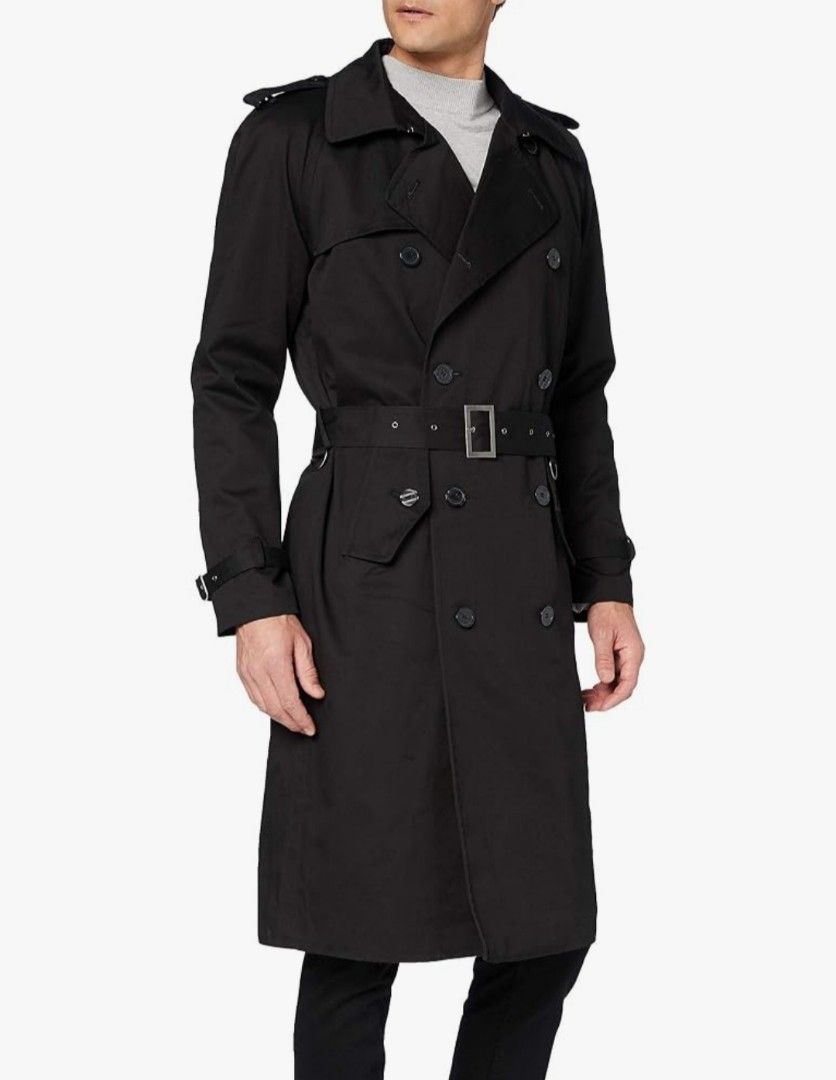 Daks Black Double Breasted Belted Trench Coat (Category: Coats, Jackets and Outerwear) located in Manila. Submitted by PrinceDani.Clothing (Listing ID 1463519019, Image 1). Description: daks black double breasted trench coat large to xl fit 24in width 47in length excellent condition .