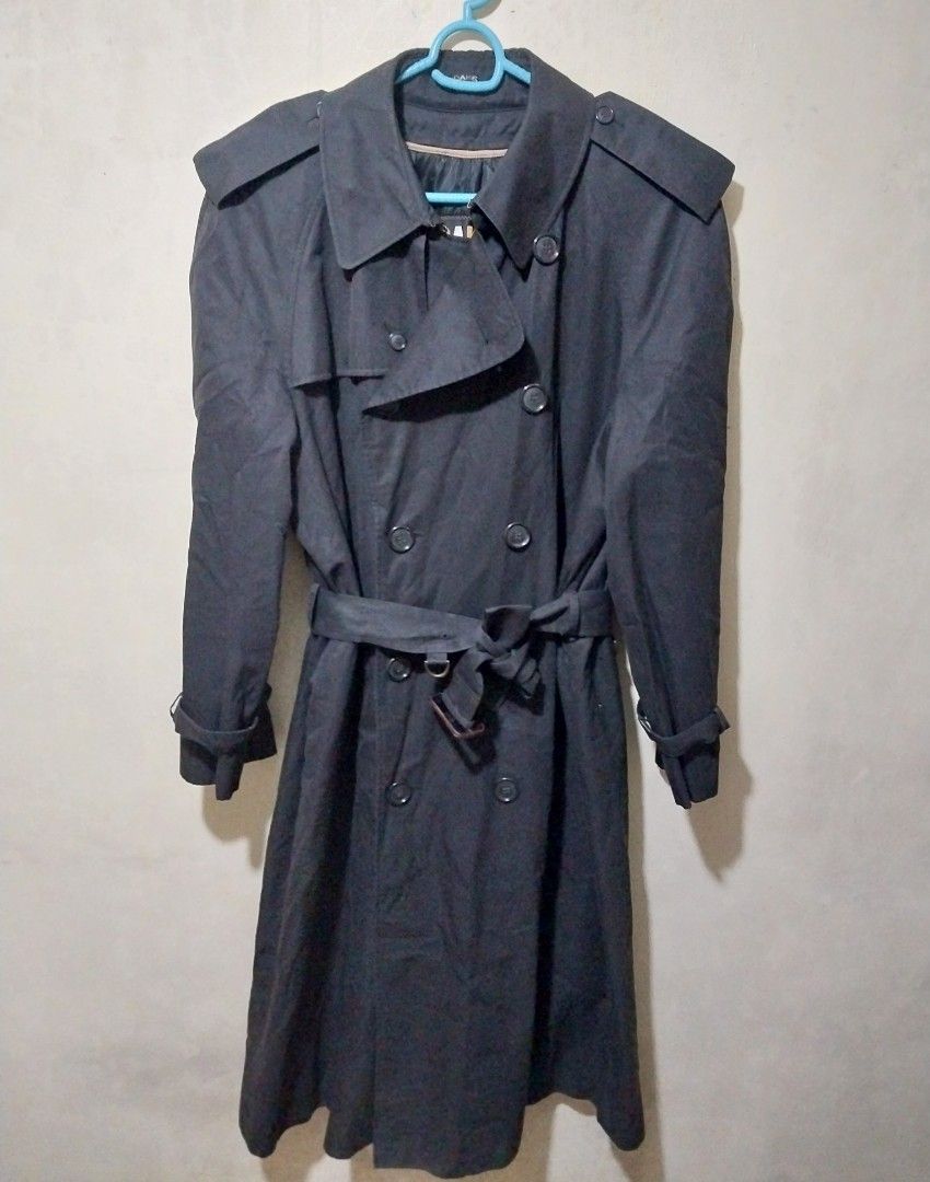 Daks Black Double Breasted Belted Trench Coat (Category: Coats, Jackets and Outerwear) located in Manila. Submitted by PrinceDani.Clothing (Listing ID 1463519019, Image 3). Description: daks black double breasted trench coat large to xl fit 24in width 47in length excellent condition .