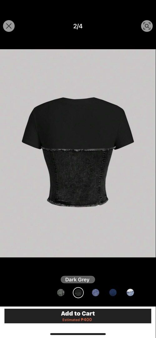 Dark Grey T-shirt Corset Top with Buttons (Category: Sleeveless) located in Manila. Submitted by pampanga.reloved (Listing ID 1463553094, Image 2). Description: - Dark grey t-shirt with a stylish corset overlay. - Corset features functional buttons down the front. - Trendy raw hem detail on the corset. - Versatile piece for both casual outings and nights out..
