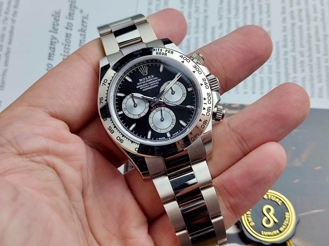 Daytona Black Dial WG (Category: Men's Watches) located in Makati City. Submitted by swissperpetual (Listing ID 1463353495, Image 2). Description: Rolex Cosmograph Daytona White Gold Black Dial 126509 40mm 2023 Complete Set Condition: 9/10 (Excellent Condition) Price: P3,248,000 Negotiable 🤝 7 Day Moneyback Guarantee 🧑‍🔧 1 Year SP Service Warranty 💱 Trades Offers and Pre-orders Accepted 💳 Credit Card Options Available 🪙 Layaway Options Avai
