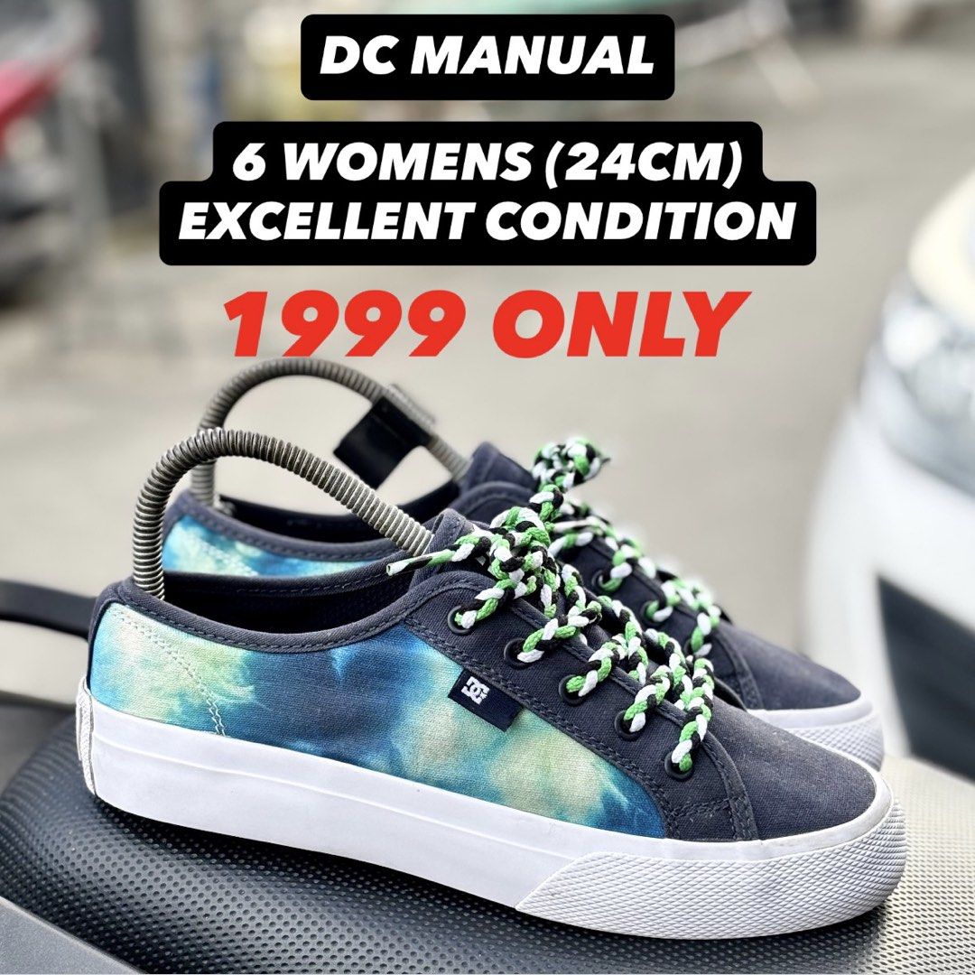 DC Manual Tie-Dye Sneakers (Category: Sneakers) located in San Fernando. Submitted by kickslocker (Listing ID 1463343840, Image 1). Description: - DC Manual sneakers in a vibrant tie-dye design. - Women's Size 6 (equivalent to 24cm). - Features eye-catching green and white laces. - Soles are clean, showing minimal wear. - Excellent pre-loved condition. - Price: PHP 1999.
