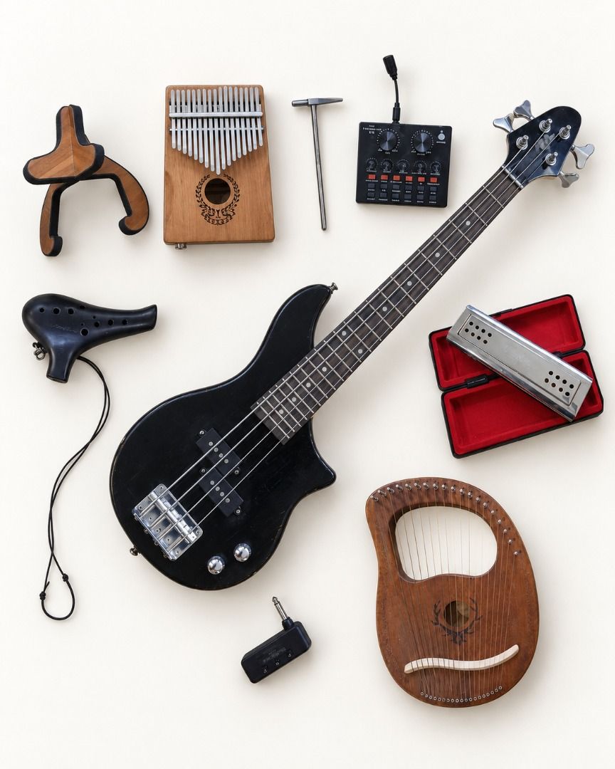 Decluttering Sale: Musical Instruments (Category: Musical Instruments) located in Muntinlupa City. Submitted by kaelakuneho (Listing ID 1463406871, Image 1). Description: Great if you’ve been wanting to try a new instrument. Prices are negotiable. Easy meetup/pickup. You’re welcome to inspect the item before buying. 🎸 Clifton Mini Precision Travel Bass — Sold 🎶 Electric Kalimba — ₱2,499 Includes stand, tuning hammer, and case 🪕 Wooden 19 Strin