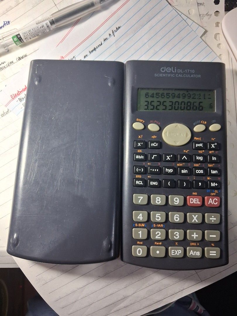 Deli DL-1710 Scientific Calculator (Category: Office & Business Technology) located in Davao. Submitted by suhzcart (Listing ID 1463474027, Image 1). Description: Has scratches. Will remove sticker residue and dust on buttons before handing to buyer. Check last photo of issue..