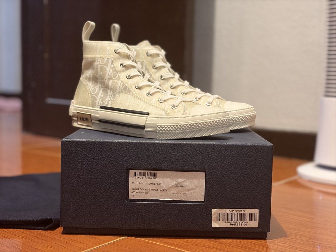 Dior B23 High (Category: Sneakers & Footwear) located in Quezon City. Submitted by highrollaazz (Listing ID 1463364101, Image 1). Description: Dior b23 high Complete with box dustbag & extra lace Eu41 fits 8-9 Excellent used condition 15k only!!.