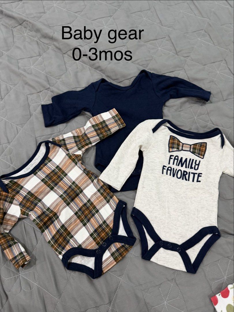 Disney & More Baby Bodysuits 0-3 Months (Category: Babies & Kids Fashion) located in Manila. Submitted by kristielyntan (Listing ID 1463395207, Image 2). Description: - Bundle of 12 baby bodysuits - Size: 0-3 months - Assorted prints: Disney Mickey Mouse, fruits, vegetables, plaid - Sleeve types: Mix of short-sleeved and long-sleeved - Ideal for everyday wear - All items are clean and ready for a new home.