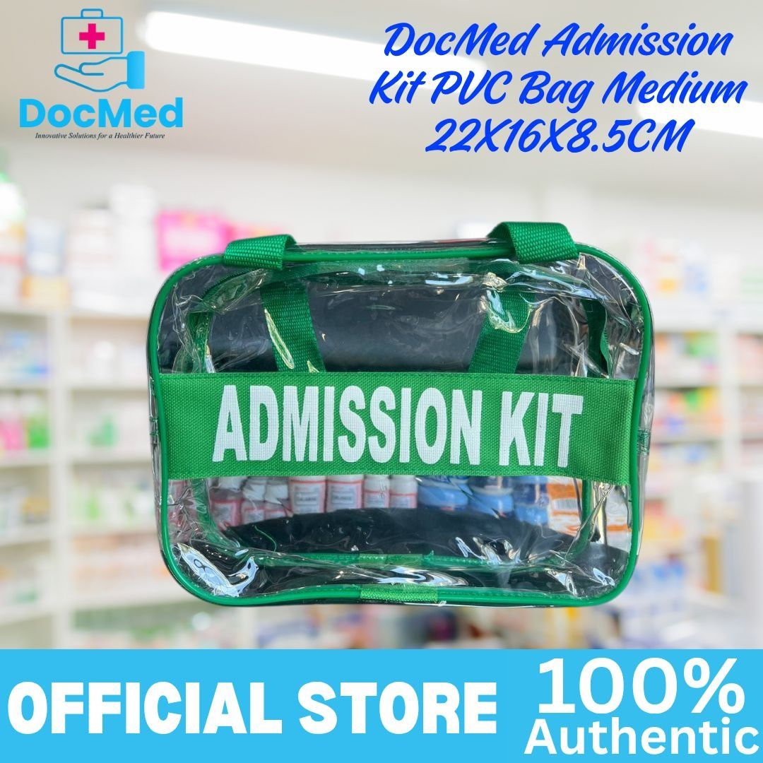 DOCMED ADMISSION KIT BAG MEDIUM (Category: Looking For) located in Quezon City. Submitted by zee_010200 (Listing ID 1463335731, Image 1). Description: - Product: Admission Kit Bag - Size: Medium (22x16x8.5CM) - Material: Clear PVC - Design: Green trim with 'ADMISSION KIT' text - Feature: Easy visibility of contents - Use: Ideal for organizing admission essentials.