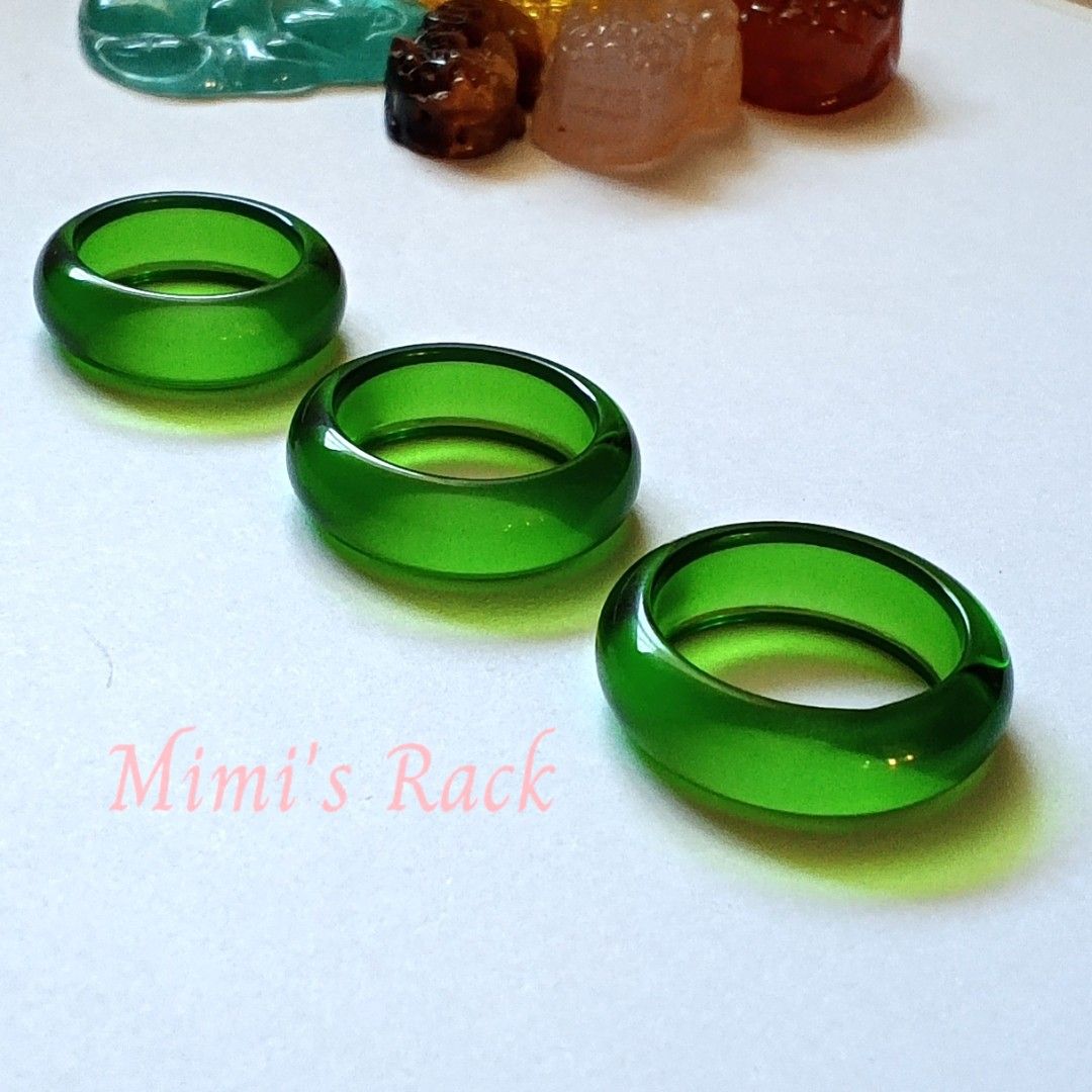 Emerald Jade Liuli Bangle Ring (Category: Rings) located in Taguig. Submitted by mimisrack (Listing ID 1463329933, Image 3). Description: 💚 Beautiful emerald jade liuli bangle ring featuring a rich translucent green color with a smooth, glossy finish. -The rounded, slightly chunky design gives it a simple yet elegant look that stands out beautifully when worn. 🧿 thickness: 7mm 🧿 available sizes -US 8 ✅ -US 9 ✅ -Us 10 ✅ 🧿 ₱150 each 🙂 💎Gems &