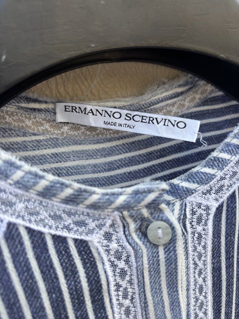 ERMANNO SCERVINO Blue Striped and Lace (Category: Shirts) located in Baybay. Submitted by thrift.ed2023 (Listing ID 1463355687, Image 3). Description: ERMANNO SCERVINO Blue Striped and Lace Size 40 on Tag Medium to Large 21x28 LB31 No Issue Good as New .
