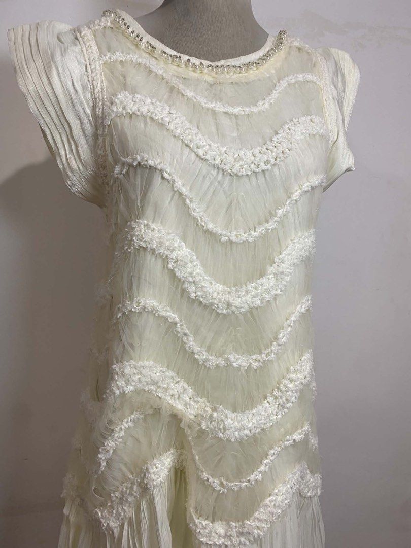 Fairycore Cream Layered Ruffle Mini Dress (Category: Dresses) located in Cavite. Submitted by rhizzaroo_ (Listing ID 1463521458, Image 2). Description: like new s-semi large .