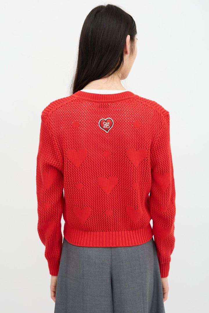 Fendi Knit Heart Red Cardigan (Category: Luxury Apparel) located in Pagudpud. Submitted by altheacee063978 (Listing ID 1463441798, Image 2). Description: s-m.