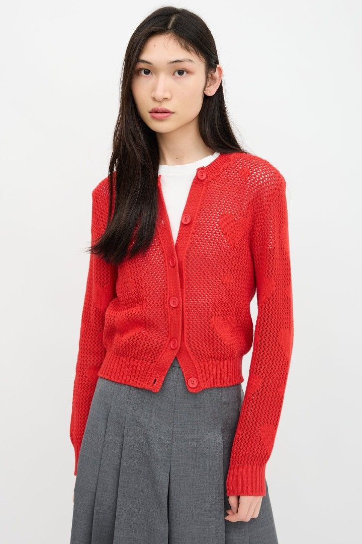 Fendi Knit Heart Red Cardigan (Category: Luxury Apparel) located in Pagudpud. Submitted by altheacee063978 (Listing ID 1463441798, Image 1). Description: s-m.