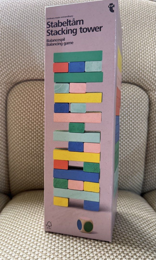 Flying Tiger - Stacking Tower / Jenga (Category: Educational & Learning Toys) located in Pasig City. Submitted by goodbuy_02 (Listing ID 1463442146, Image 1). Description: Pwede sa toddlers / adults Can be used as montessori toy.