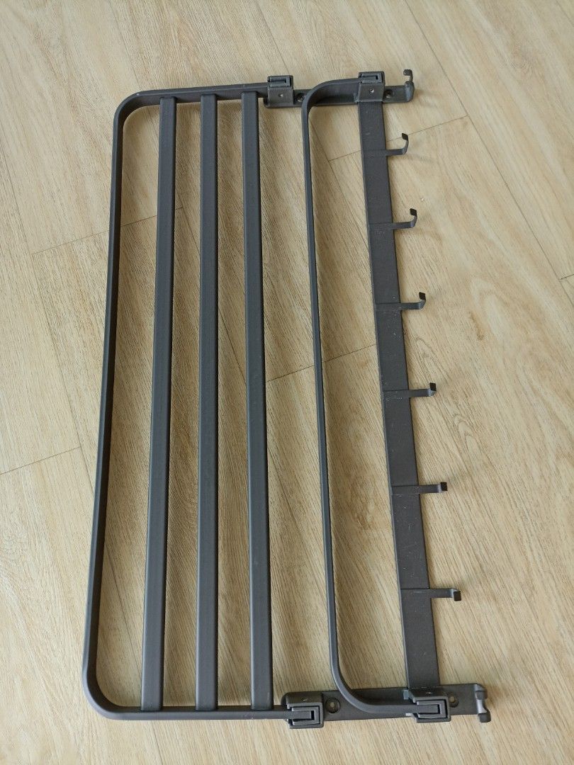 Wall Mounted Foldable Clothes rack with Hooks (Category: Bathroom & Kitchen Fixtures) located in Singapore. Submitted by nicesharebuy (Listing ID 1463337708, Image 2). Description: - Foldable Clothes panel - Height: Approx. 68cm - Width: Approx. 20cm - 2 layers of rack - Features several hooks on one side.