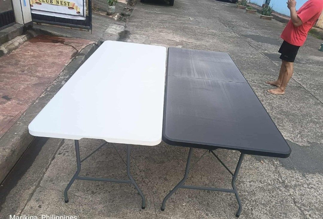 Foldable table (Category: Tables & Sets) located in Manila. Submitted by dolorchris69891 (Listing ID 1463362299, Image 1). Description: ✅ HARD PLASTIC FOLDING TABLE ✅ 6ft Size 180cmx74cmx76cm MATERIALS: ⭐HIGH DENSITY POLYETHYLENE TABLE TOP ⭐ POWDER COATED STEEL FRAME OTHERS: ⭐UV PROTECTED ⭐ LIGHT WEIGHT ⭐RUST RESISTANT ⭐STAIN RESISTANT ⭐EASY TO CLEAN ⭐FOLD IN HALF ⭐ MULTIFUNCTIONAL FOLDING TABLE ⭐ PICNIC TABLE ⭐PARTY TABLE ⭐FOR BUSINESS USE ⭐HEAV