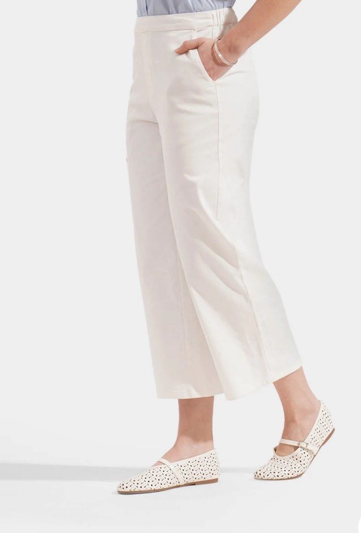 For me Cozy: Pull Up Straight Leg Trousers - White (Category: Other Bottoms) located in Alaminos. Submitted by cherriescloset (Listing ID 1463397813, Image 2). Description: - Used twice - Off white colored trousers - 98% Cotton, 2% Spandex - Ideal for smart casual outfits - Versatile and easy to pair with various tops.