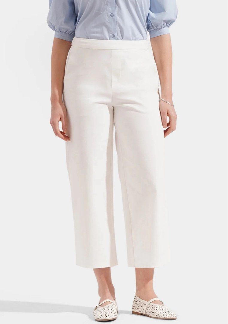 For me Cozy: Pull Up Straight Leg Trousers - White (Category: Other Bottoms) located in Alaminos. Submitted by cherriescloset (Listing ID 1463397813, Image 1). Description: - Used twice - Off white colored trousers - 98% Cotton, 2% Spandex - Ideal for smart casual outfits - Versatile and easy to pair with various tops.