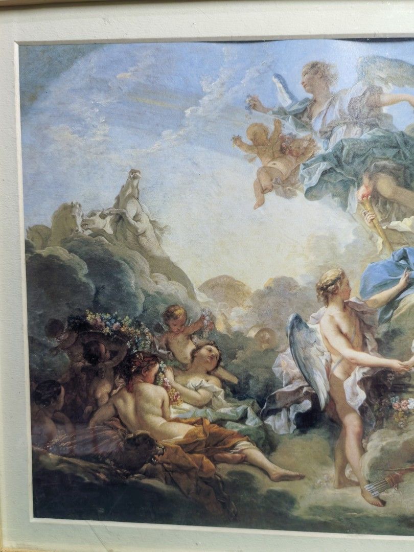 Framed Lithograph Wood Frame & Acrylic Sheet Cover (Category: Art & Prints) located in Cebu City. Submitted by dudes_villanueva (Listing ID 1463337535, Image 2). Description: Framed Lithograph Wood Frame & Acrylic Sheet Cover - The Marriage of Cupid and Psyche by French artist François Boucher In good condition - light scratches on wood Size:L11in x W15in.