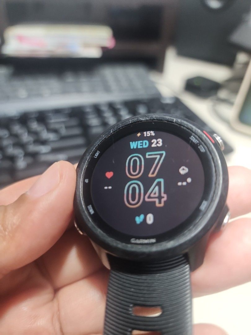 Garmin Smartwatch Forerunner 245 Music (Category: Wearables & Smart Watches) located in Quezon City. Submitted by abivee31 (Listing ID 1463552017, Image 3). Description: - Garmin Forerunner 245 Music Smartwatch - Color: Black - Ideal for running and workout tracking - Built-in GPS - Music storage capability - Battery - Minor cosmetic scratches on screen (fully functional) - Selling due to upgrade Some notes: Well used May bangas sa gilid dahil il