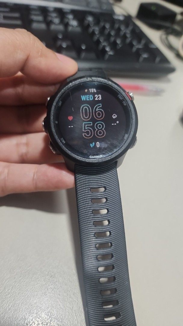 Garmin Smartwatch Forerunner 245 Music (Category: Wearables & Smart Watches) located in Quezon City. Submitted by abivee31 (Listing ID 1463552017, Image 1). Description: - Garmin Forerunner 245 Music Smartwatch - Color: Black - Ideal for running and workout tracking - Built-in GPS - Music storage capability - Battery - Minor cosmetic scratches on screen (fully functional) - Selling due to upgrade Some notes: Well used May bangas sa gilid dahil il