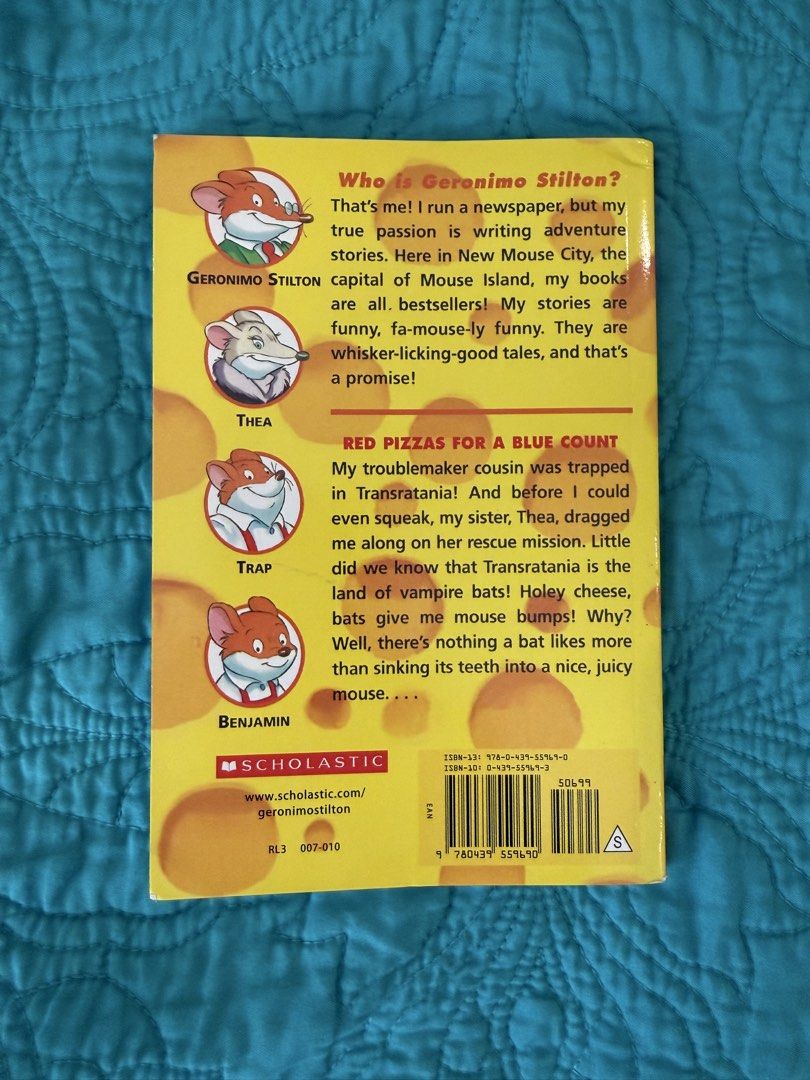 Geronimo Stilton: Red Pizzas for a Blue Count Book (Category: Children's Books) located in Quezon City. Submitted by krisallie (Listing ID 1463453250, Image 2). Description: - Geronimo Stilton book: 'Red Pizzas for a Blue Count' - Exciting rescue mission in Transratania - Perfect for young readers who enjoy adventure and humor - Published by Scholastic - A fun and engaging read for kids!.