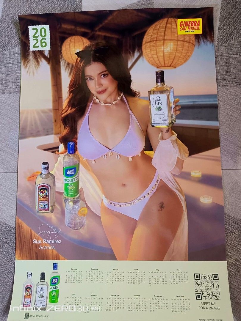 Ginebra 2026 calendar sue ramirez (Category: Other Merchandise) located in Taguig. Submitted by onwaku (Listing ID 1463362683, Image 1). Description: - 2026 Calendar featuring Sue Ramirez - GINEBRA San Miguel promotional item - Includes full year calendar at the bottom - Ideal for collectors and fans of the brand/celebrity - Approximate size: 12x18 inches - Please drink responsibly.