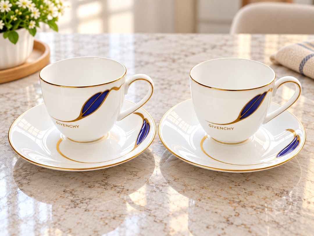 Givenchy Blue Leaf Teacup Duo (5 sets - with box) (Category: Coffee & Tea Tableware) located in Quezon City. Submitted by buybyestuffmnl (Listing ID 1463550194, Image 1). Description: .