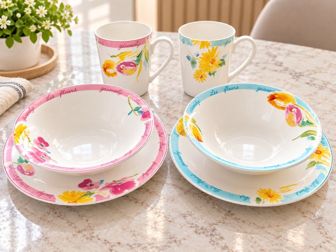 Givenchy Foral Mug Bowl and Plate Set (2 sets - with box) (Category: Coffee & Tea Tableware) located in Quezon City. Submitted by buybyestuffmnl (Listing ID 1463547891, Image 1). Description: .
