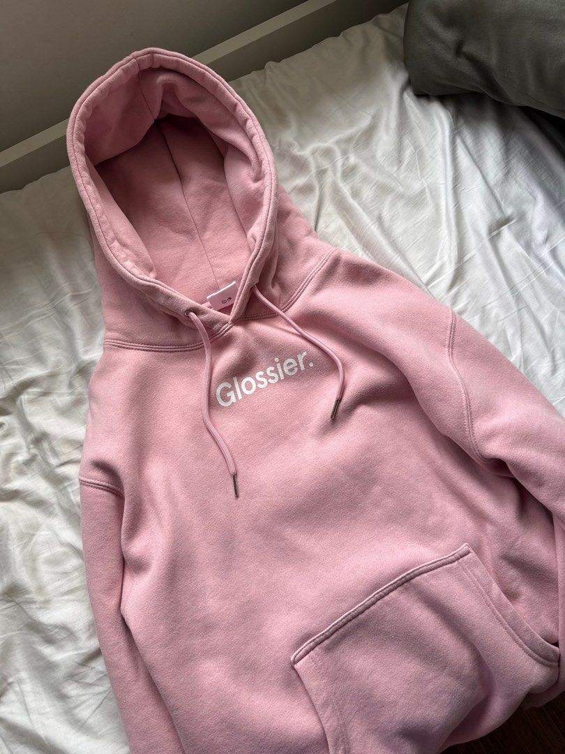 Glossier Pink Hoodie Sweatshirt (Category: Coats, Jackets and Outerwear) located in Manila. Submitted by shouthoe (Listing ID 1463401168, Image 1). Description: 🤍 classic glossier pink hoodie -worn once -fleece lining inside! so soft -rfs: decluttering jackets ; my hoodie era is over fits xs-s.