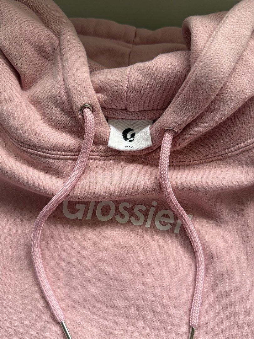 Glossier Pink Hoodie Sweatshirt (Category: Coats, Jackets and Outerwear) located in Manila. Submitted by shouthoe (Listing ID 1463401168, Image 2). Description: 🤍 classic glossier pink hoodie -worn once -fleece lining inside! so soft -rfs: decluttering jackets ; my hoodie era is over fits xs-s.