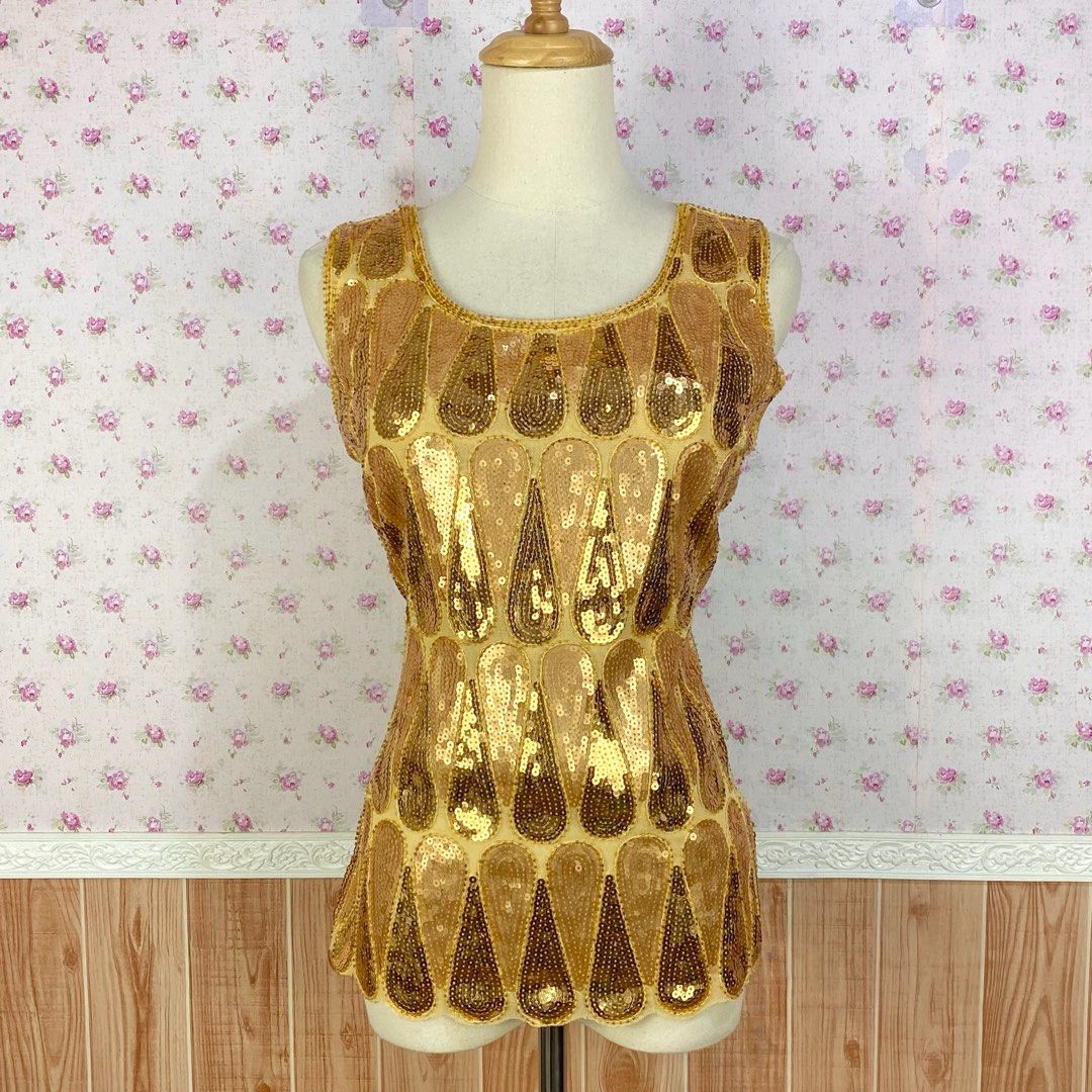 Gold sequins tank top // y2k whimsy beaded (Category: Sleeveless) located in Dagupan City. Submitted by maxi.vint (Listing ID 1463459919, Image 3). Description: .