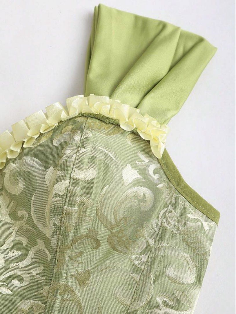 Green Off-Shoulder Corset Top (Category: Others Tops) located in Pasig City. Submitted by ad.mrd (Listing ID 1463340736, Image 3). Description: ~ off-shoulder with ruffled trim ~ side zipper for easy wear ~ lace-up back for adjustable fit ~ can fit to xs-s! .