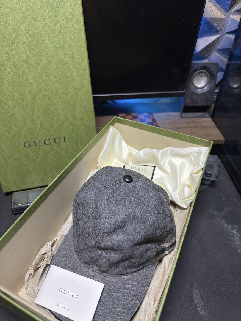 GUCCI GG Monogram Vintage Rare (Category: Luxury Apparel) located in Manila. Submitted by tindero-ng-damit (Listing ID 1463346510, Image 2). Description: GUCCI VINTAGE MONOGRAM Cap Hat Baseball cap Grey - Black Monotone Colorway Size M - 58CM Like new and flawless Cones with Dustbag and box ₱14k only.