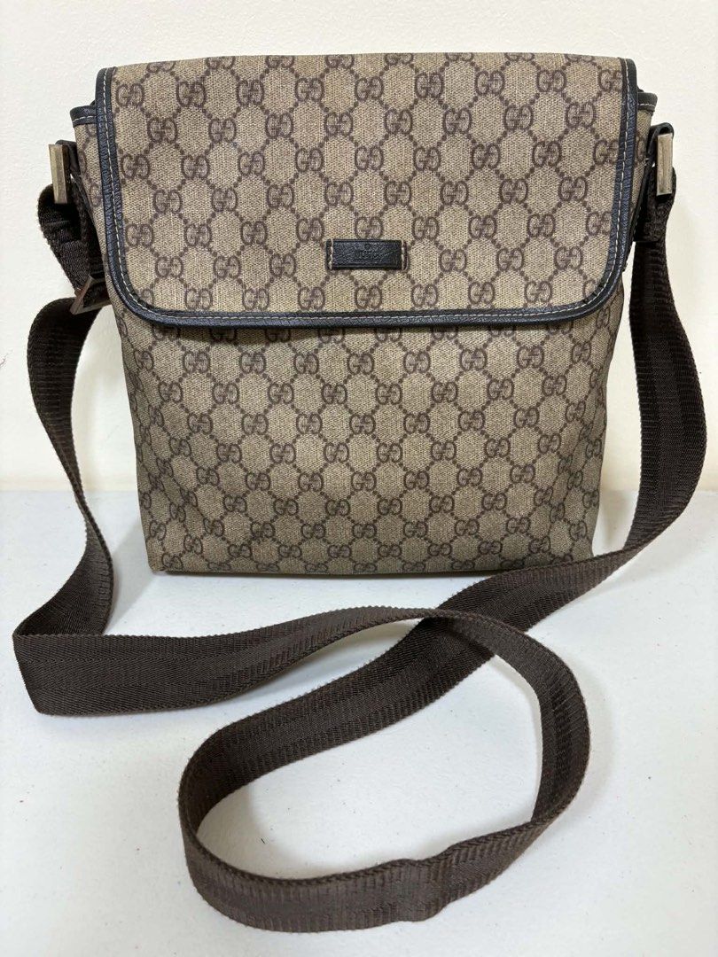 Gucci Monogram Canvas Crossbody Bag (Category: Luxury Bags & Wallets) located in Los Banos. Submitted by ukaynidizkie (Listing ID 1463407038, Image 2). Description: - Gucci crossbody bag - Classic GG monogram canvas in brown - Dark brown leather trim and strap - Secure zipper closure - Adjustable strap for comfortable wear - Ideal for everyday use.