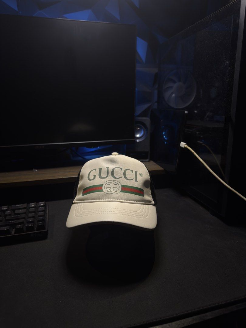 Gucci Sherry Line Logo Baseball Cap (Category: Luxury Apparel) located in Manila. Submitted by tindero-ng-damit (Listing ID 1463454071, Image 2). Description: Name: Gucci Logo Sherry Line Logo Baseball Cap Material: Leather-Mesh Size: M 57cm (Adjustable leather strap) No issue - Flawless Comes with dustbag and box A bit nego.