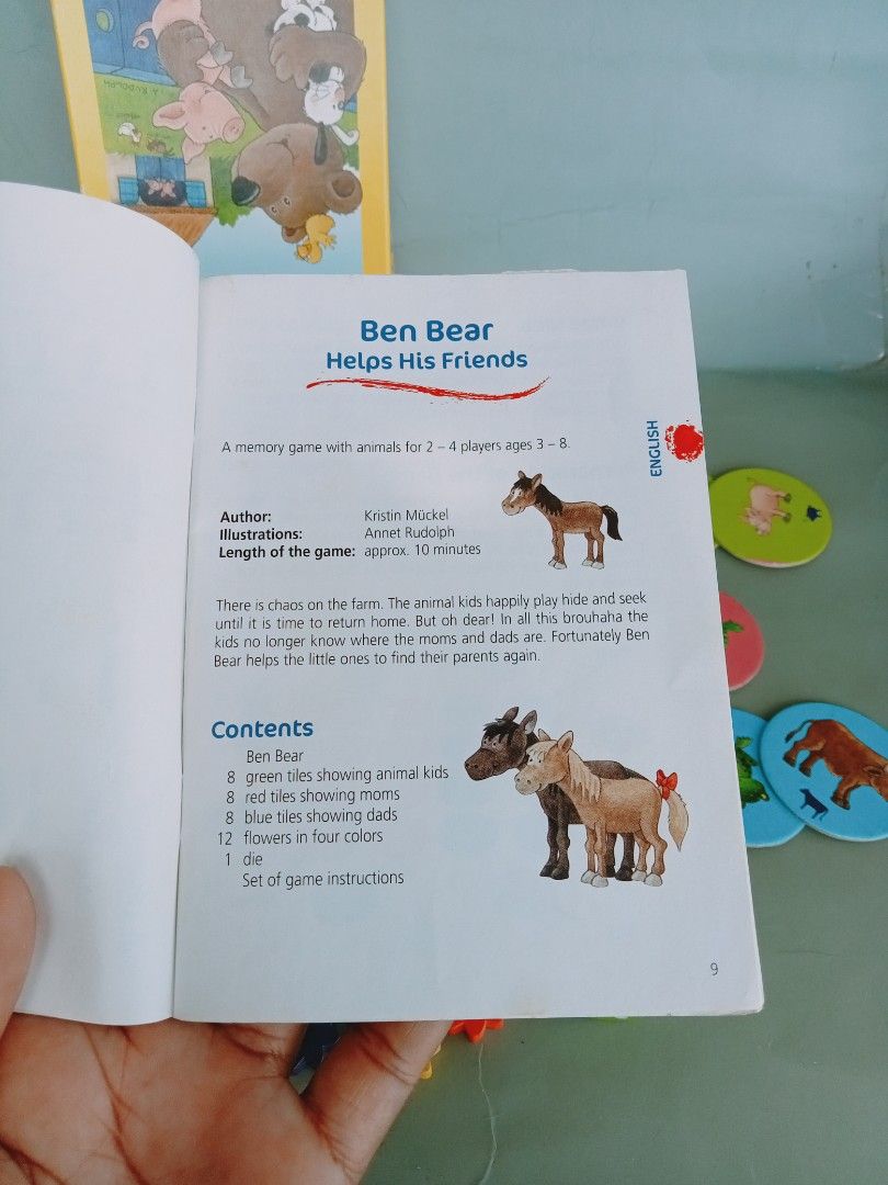 HABA Ben Bear Helps His Friends Memory Game (Category: PlayStation) located in Rosario. Submitted by elysedeclutter (Listing ID 1463379992, Image 3). Description: - Fun memory game for kids aged 3-8. - Helps Ben Bear find his friends. - Develops concentration and memory skills. - Includes: game board, animal tiles, flower tokens, and a die. - Quick playtime: about 10 minutes. - Suitable for 2-4 players..