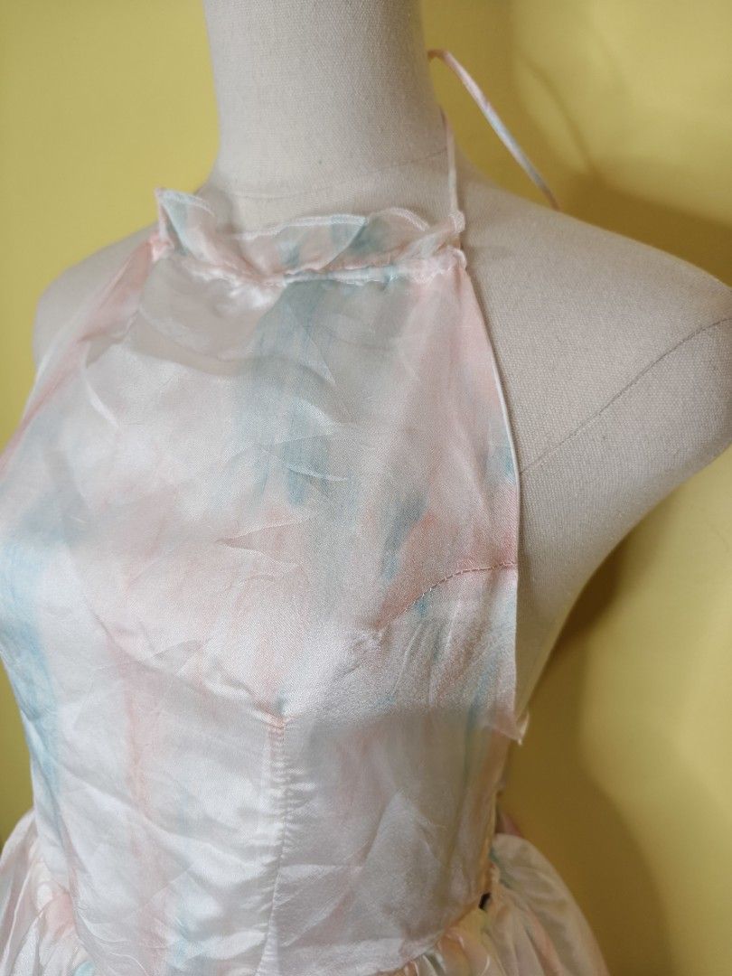 Halter Neck Tie Dye Mini Dress (Category: Dresses) located in Bacoor. Submitted by fernandezjekri (Listing ID 1463478985, Image 2). Description: - Adorable halter neck dress - Fun tie-dye pattern in pastel pink, blue, and white - Flirty ruffled neckline - Adjustable tie-back closure - Unique bubble hem skirt - Great for parties or casual outings payment thru Gcash or BDO.