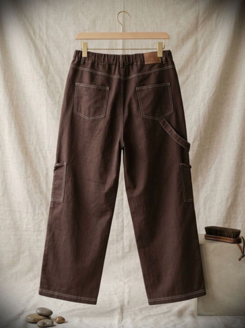 Hand Made Contrast Stitch Cargo Mom Jeans (Category: Jeans) located in Manila. Submitted by liliaplay (Listing ID 1463349201, Image 2). Description: Prem Solid Pre-loved Imported 6 pockets semi lightweight and thick garterized back waist Unisex Rust Color size: 27-29 hem/rise: 13 length: 39 leghole: 10 No Issue! rtw Lower price Payment 1st Shipped.
